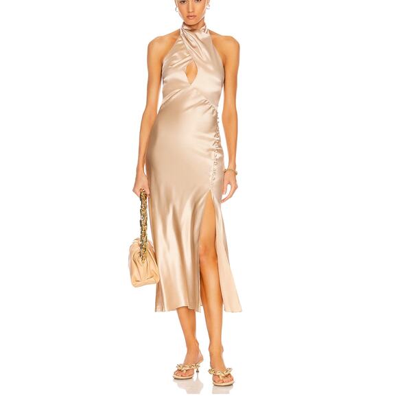 NICHOLAS Champagne Satin Midi Slip Dress Size 8 Silk Bias Cut Designer $495 NEW - Picture 1 of 10